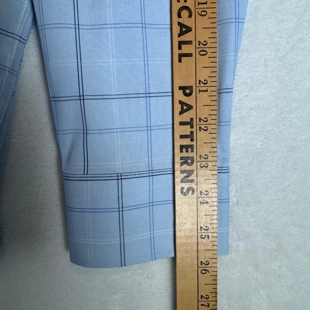 Banana Republic NEW Mens Athletic Fit Dress Shirt L Blue Plaid Wrinkle Resistant